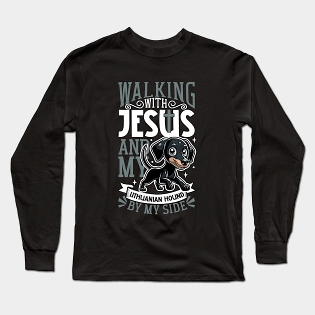 Jesus and dog - Lithuanian Hound Long Sleeve T-Shirt by Modern Medieval Design